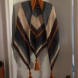 Hand knitted shawl, cotton yarn, new, never worn